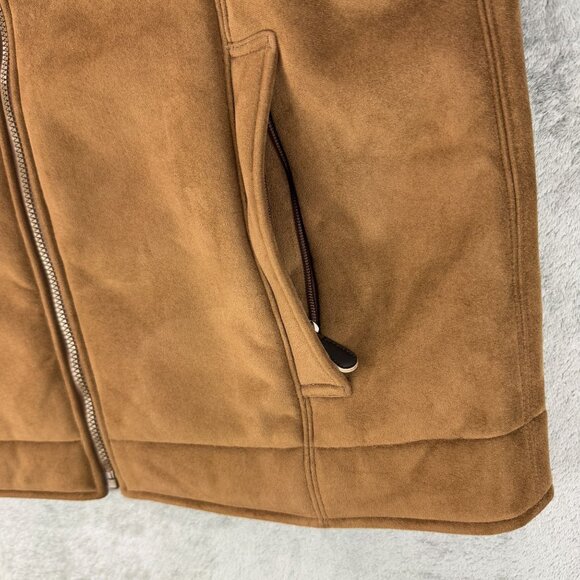 L.L. Bean Chore Barn Coat Sherpa Lined Faux Suede Jacket Mens Brown Fleece Large - Picture 6 of 12